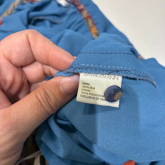 Zimmermann Blue Floral Lovelorn Fringe Halter jumpsuit Sz Small - Picture 5 of 12